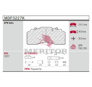 Sada brzdových destiček, kotoučová brzda MERITOR MDP3227K