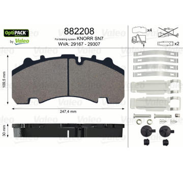 Sada brzdových destiček, kotoučová brzda VALEO 882208