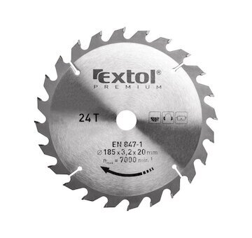 Kotouč pilový s SK plátky 185x2.2x20mm 24T šířka SK plátků 3.2mm EXTOL PREMIUM 8803225