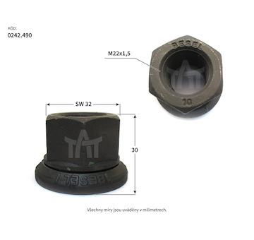 Matice kola s přít.tal. BPW/DAF  M22x1,5x30xSW32