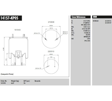 Měch pérování ROR 4157-05 kom. s plast.zvonem, prům. horní desky 258mm  