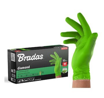 Nitrilové rukavice DIAMOND pevné odolné chemikáliím 50 ks zelené BRADAS (Velikost: L (8–9))