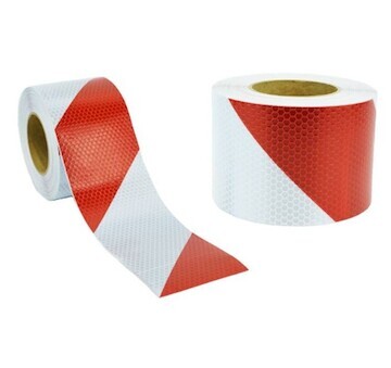 Páska reflexní šrafovaná bílo/červená 50mm pruh LEVÁ 1KS=1M