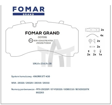 Sada brzdových destiček - kotoučová brzda FOMAR FG007281