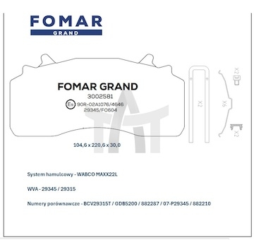 Sada brzdových destiček - kotoučová brzda FOMAR FG3002581