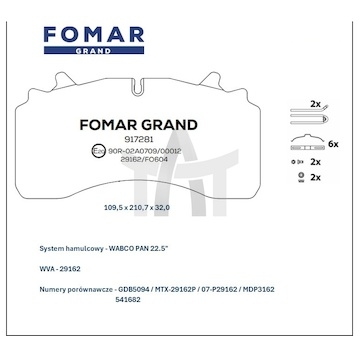 Sada brzdových destiček - kotoučová brzda FOMAR FG917281