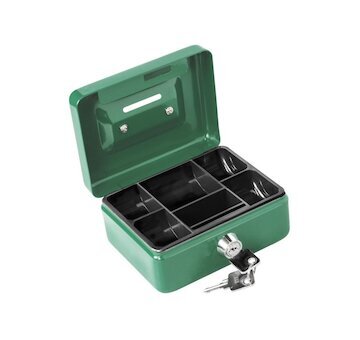 Schránka na peníze přenosná s otvorem pro mince 125×95×60mm 2 klíče plastový pořadač na mince EX