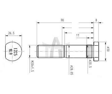 Šroub kola IVECO M20X1,5X90 DL.GW.40MM CSY AZIV-0016