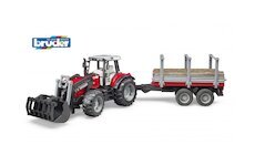 Bruder 2046 Massey Ferguson 7480 s předním nakladačem a přívěsem na klády 2213 BO-02046